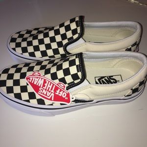 BLACK AND WHITE CHECKERED SLIP ON VANS
